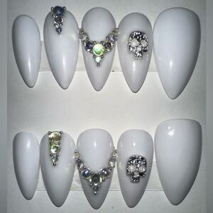 White Gothic Press-On Nails | Crystal Skull Accent | Handmade to Order